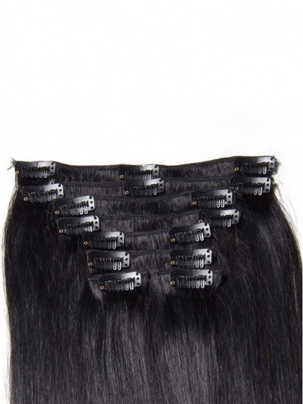 Jet Black Clip In Hair Extensions Virgin Hair 8Pcs/set