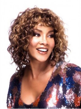 Medium Curly Capless Human Hair Wig With Bangs 14 ...