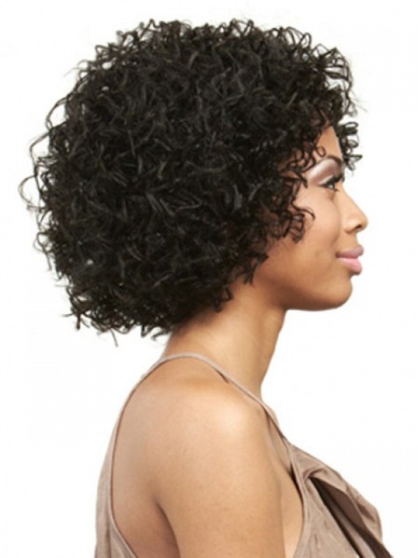 Afro-Hair Medium Curly Capless Human Hair Wig 14 Inches