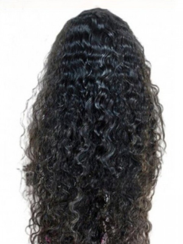 Black Long Curly Full Lace Human Hair Wigs With Baby Hair 24 Inches