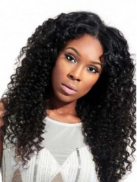 Afro-Hair Central Parting Long Curly Full Lace Human Hair Wigs 20 Inches