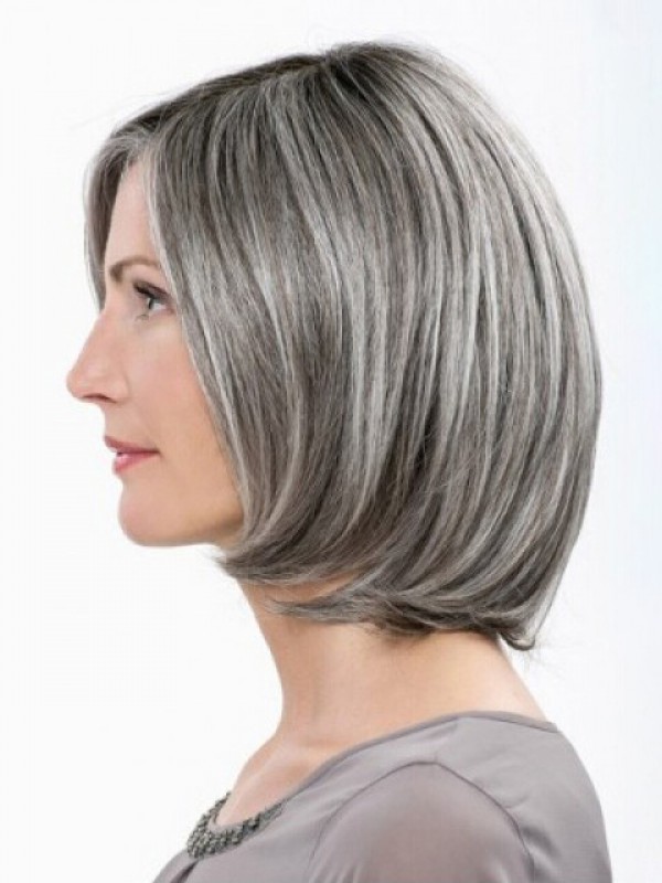 Capless Gray Medium Straight Synthetic Wigs 12 Inches