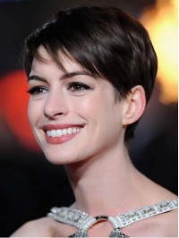 Anne Hathaway Short Lace Front Straight Boy Cut Lace Front Human Hair Wigs