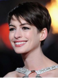 Anne Hathaway Short Lace Front Straight Boy Cut Lace Front Human Hair Wigs