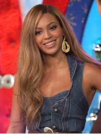 Beyonce Long Wavy Lace Front Human Hair Wigs With Side Bangs