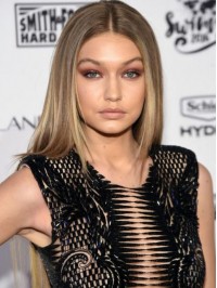 Gigi Hadid Blonde Central Parting Long Straight Capless Human Hair Wigs