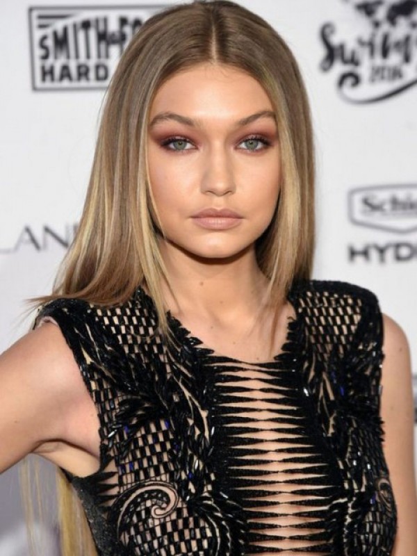 Gigi Hadid Blonde Central Parting Long Straight Capless Human Hair Wigs