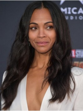 Zoe Saldana Central Parting Long Wavy Capless Huma...