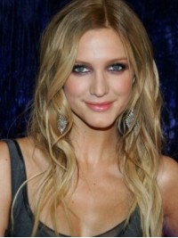 Ashlee Simpson Blonde Long Wavy Lace Front Human Hair Wigs With Side Bangs