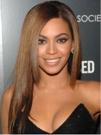 Beyonce Long Straight Full Lace Human Hair Wigs With Side Bangs