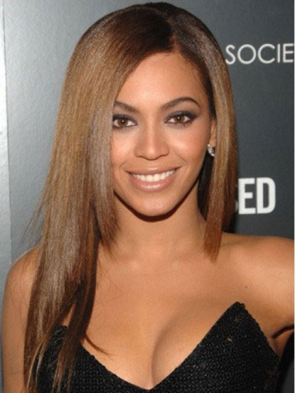 Beyonce Long Straight Full Lace Human Hair Wigs With Side Bangs