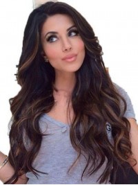 Long Wavy Lace Front Human Hair Wigs With Side Bangs