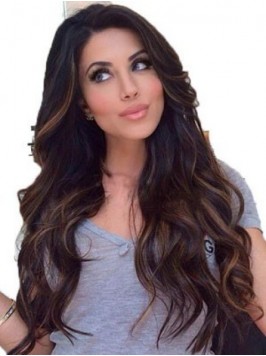 Long Wavy Lace Front Human Hair Wigs With Side Ban...