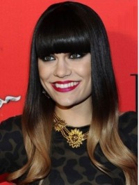 Jessie J Ombre Long Straight Monofilament Human Hair Wigs With Bangs