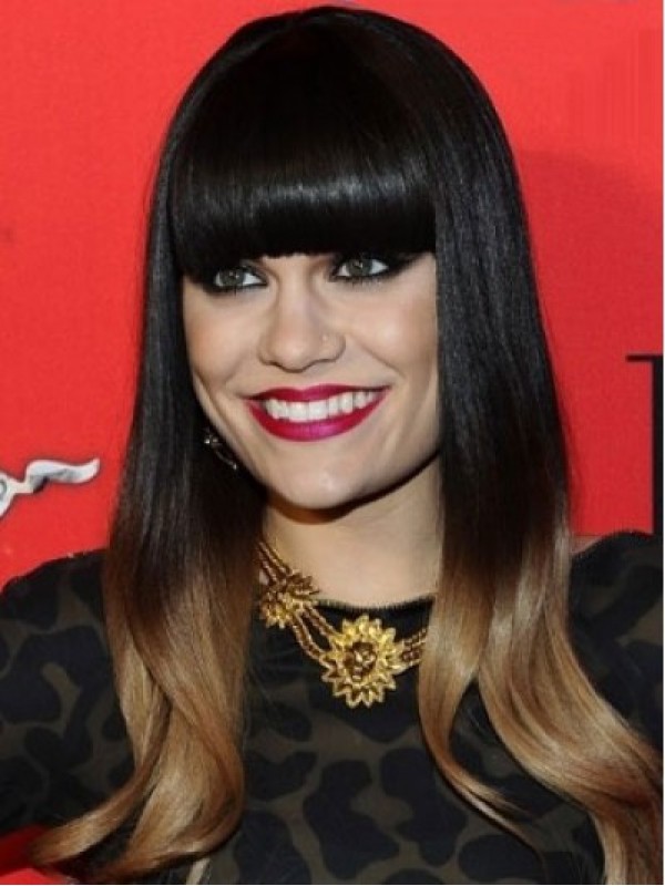 Jessie J Ombre Long Straight Monofilament Human Hair Wigs With Bangs