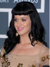 Katy Perry Long Wavy Capless Human Hair Wigs With Bangs