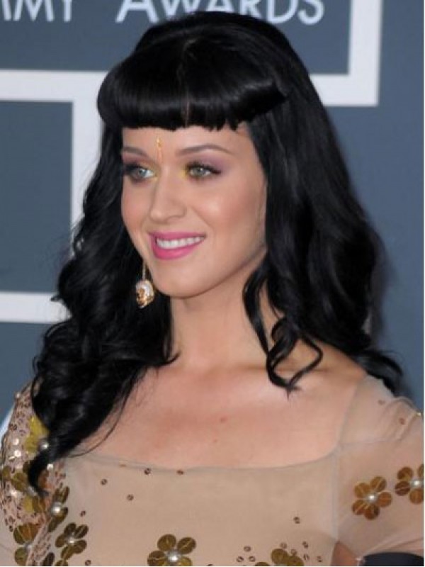 Katy Perry Long Wavy Capless Human Hair Wigs With Bangs