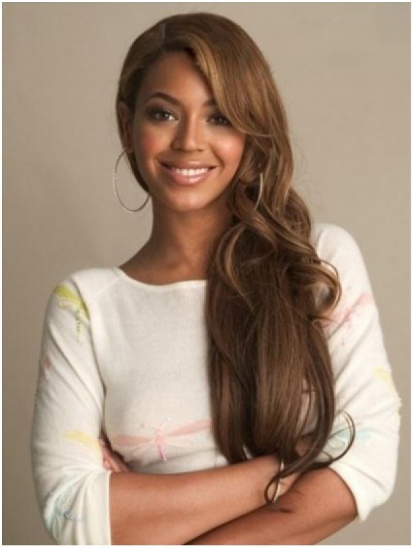 Beyonce Long Wavy Full Lace Human Hair Wigs With Side Bangs