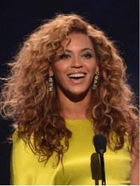 Beyonce Long Curly Capless Human Hair Wigs With Side Bangs
