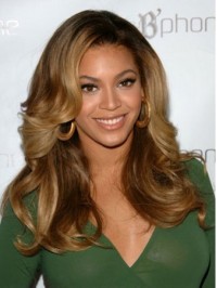 Beyonce Long Wavy Lace Front Human Hair Wigs With Side Bangs