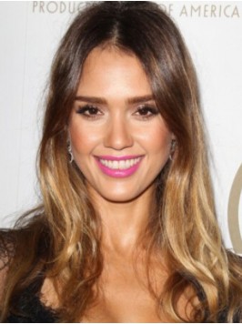 Jessica Alba Central Parting Lace Front Wavy Human...