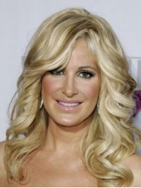 Kim Zolciak Long Wavy Lace Front Human Hair Wigs With Side Bangs