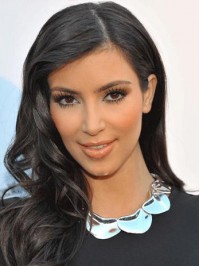 Kim Kardashian Wavy Long Lace Front Human Hair Wigs With Side Bangs