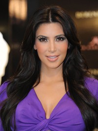 Kim Kardashian Central Pating Long Black Capless Human Hair Wigs