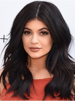 Kylie Jenner Long Black Wavy Central Parting Lace ...