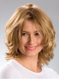 Central Parting Blonde Medium Wavy Wig