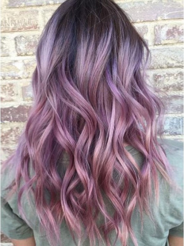 Ombre Purple Long Wavy Human Wig