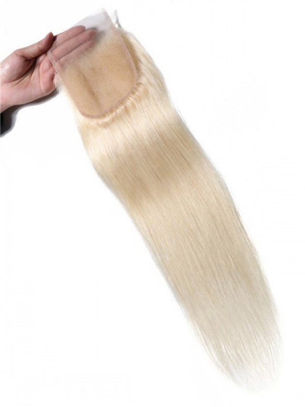 613 Blonde 4x4 Straight Virgin Human Hair Lace Closure Free Part