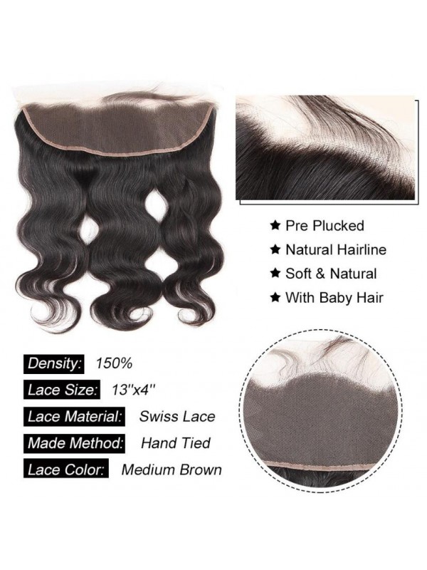 Body Wave Brazilian Virgin Human Hair Lace Frontal 13x4 inch