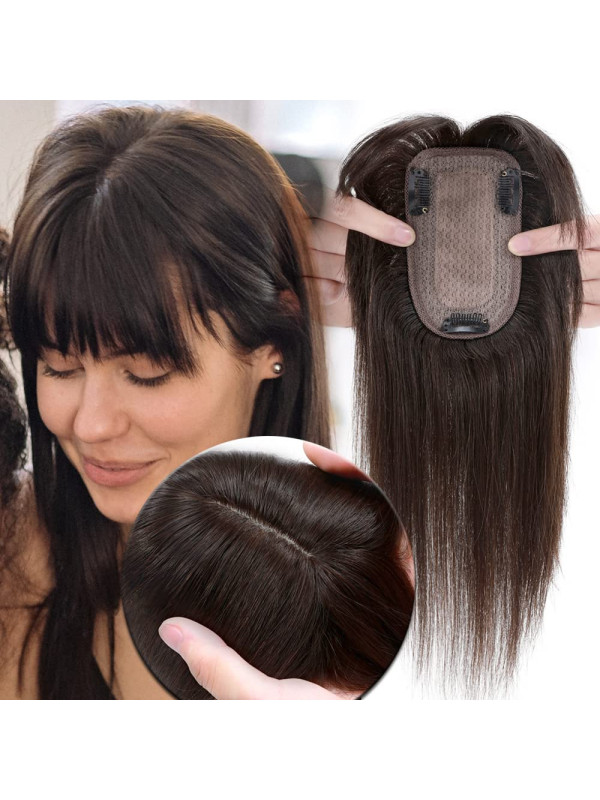 12" With Bangs Human Hair Toppers For Women Human Hair For Thinning Hair 5" *2.75" Silk Base Hairpieces